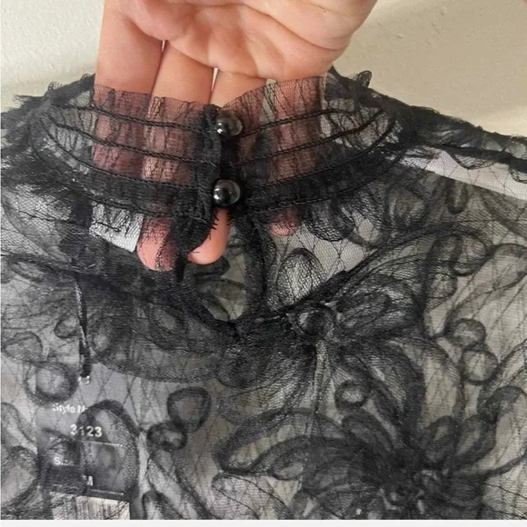 Floral whimsical Whimsigoth mesh lacebubble ballon sleeve Gothic goth blouse 2XL - Picture 4 of 7